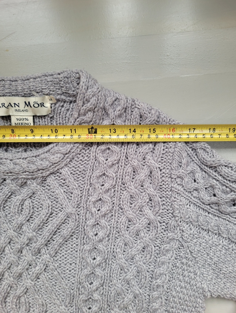 NEW Aran Mor 100% Merino Wool Textured Cable Knit Crewneck Sweater With Pockets - Picture 12 of 12